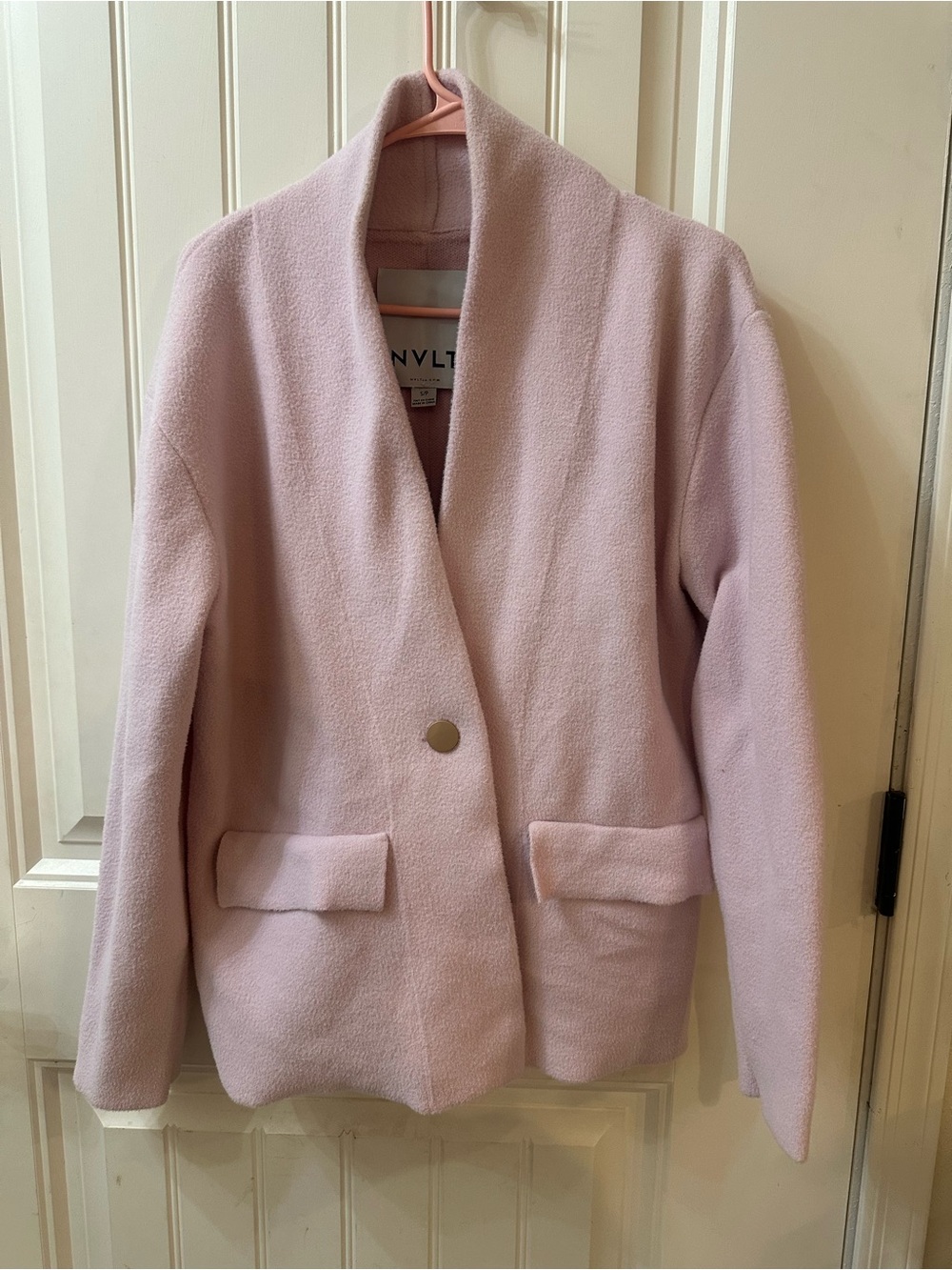 NVLT Soft Blush Pink Shawl-Collar Single-Button cardigan